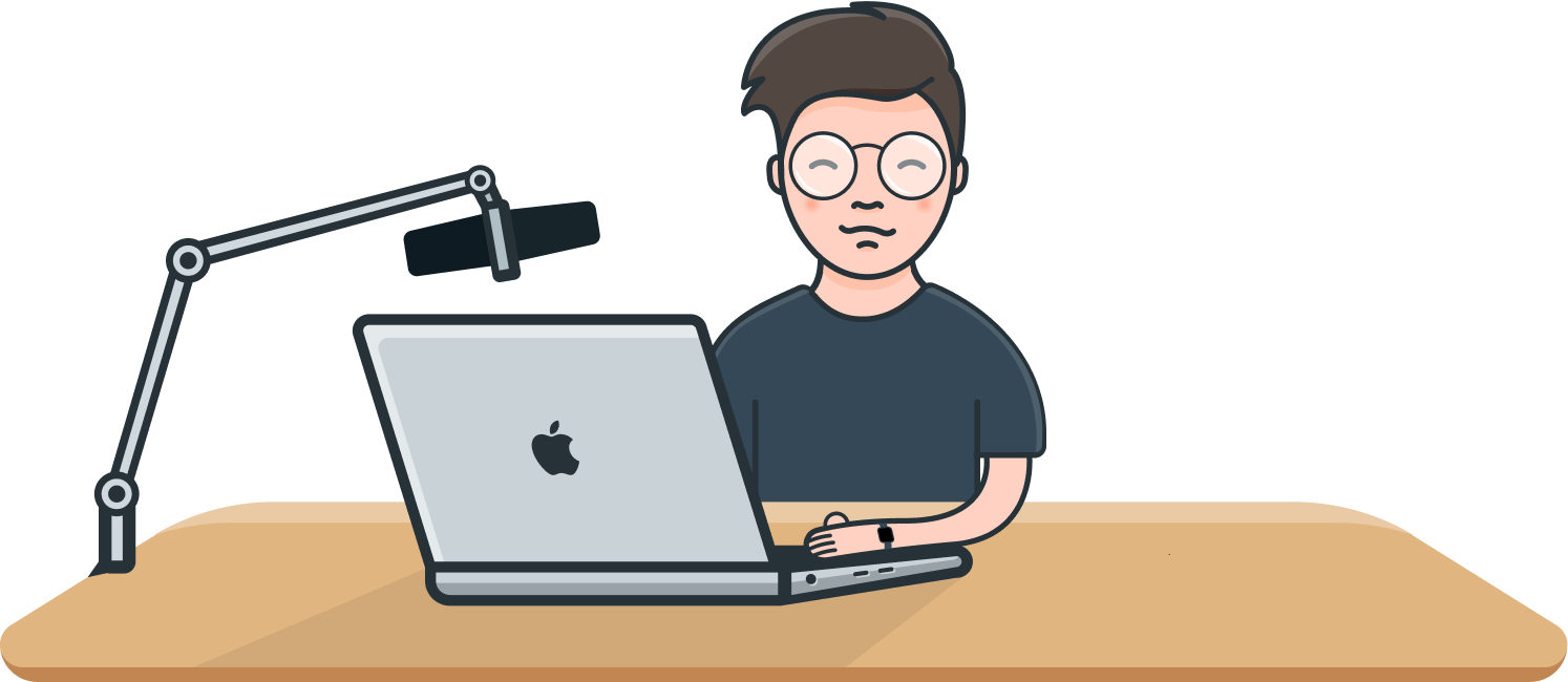 A illustration of Elizabeth Manrique working on her computer